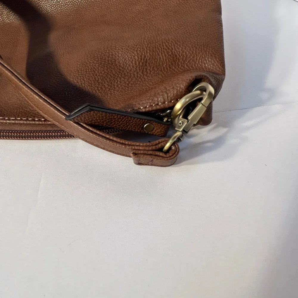 JOY Susan Faux Leather‎ Crossbody Bag Brown Textured Adjustable Strap Zip Boho